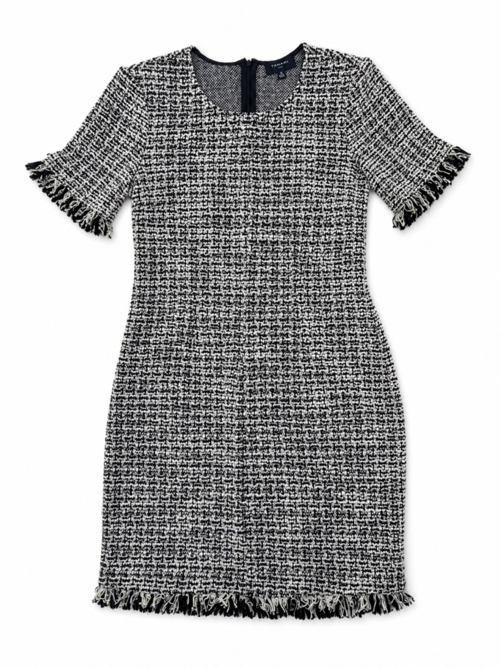 Tahari ASL Black & White Tweed Fringe Sheath Dress 6